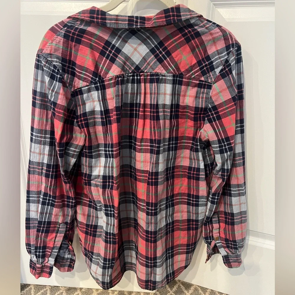 J. Crew Women’s Popover Top Plaid Long Sleeve Half Button Front Size Small EUC